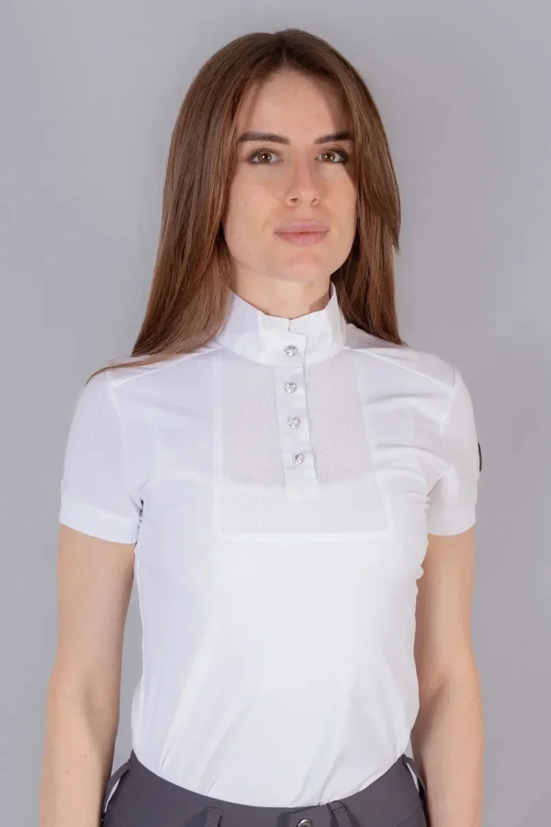 Polo da concorso equitazione donna “Cloe” – Bianca manica corta - immagine 3